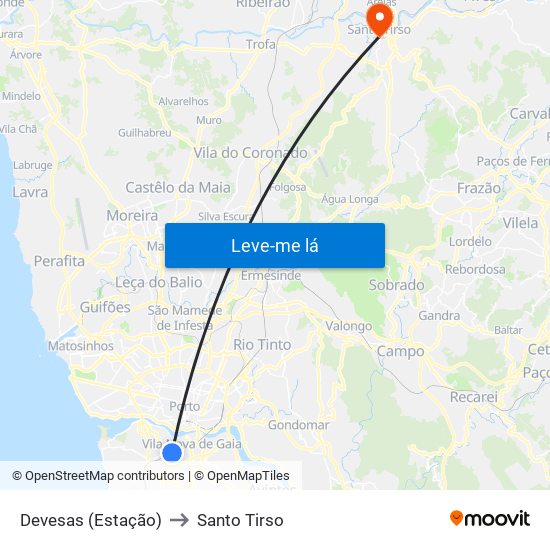 Devesas (Estação) to Santo Tirso map