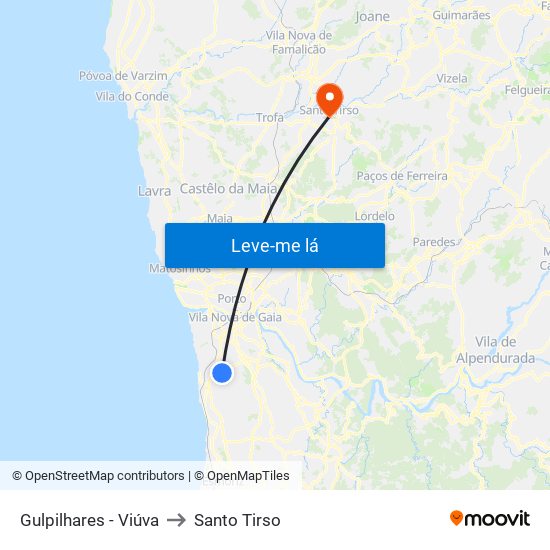 Gulpilhares - Viúva to Santo Tirso map