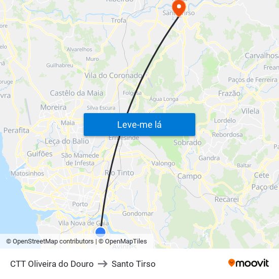 CTT Oliveira do Douro to Santo Tirso map