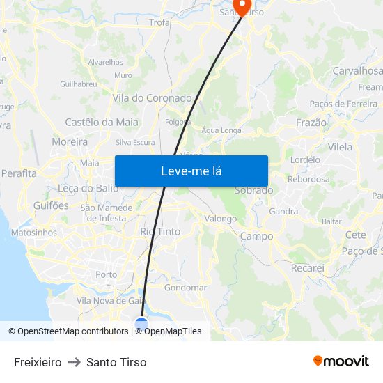 Freixieiro to Santo Tirso map