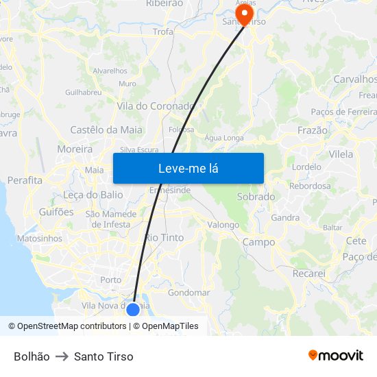Bolhão to Santo Tirso map