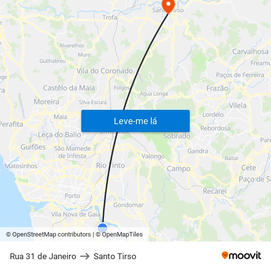 Rua 31 de Janeiro to Santo Tirso map