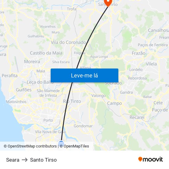 Seara to Santo Tirso map