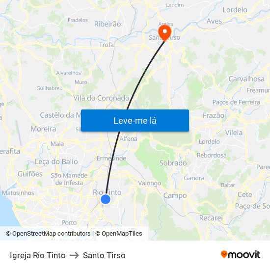 Igreja Rio Tinto to Santo Tirso map