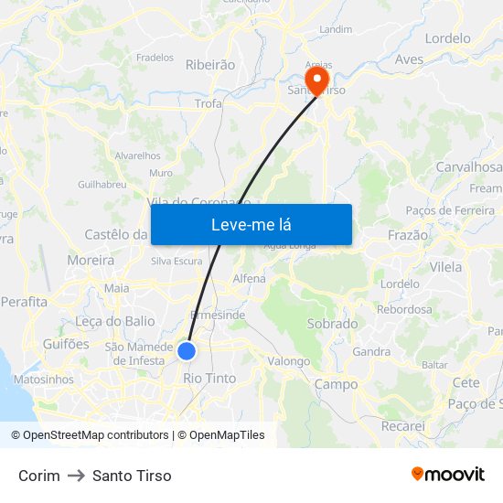 Corim to Santo Tirso map