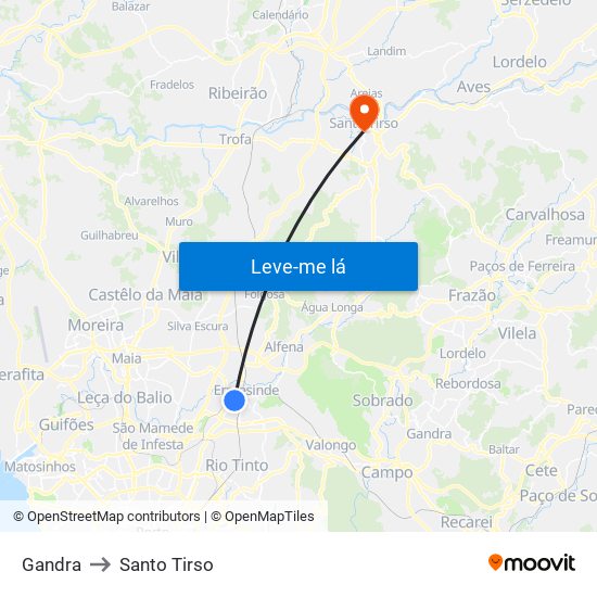 Gandra to Santo Tirso map