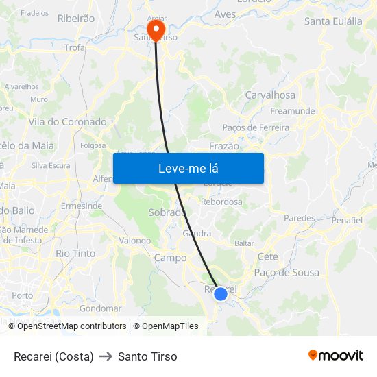 Recarei (Costa) to Santo Tirso map