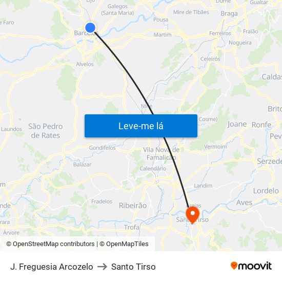 J. Freguesia Arcozelo to Santo Tirso map