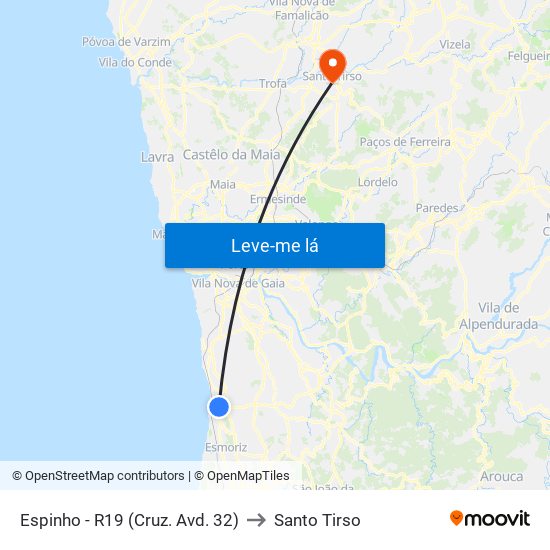 Espinho - R19 (Cruz. Avd. 32) to Santo Tirso map