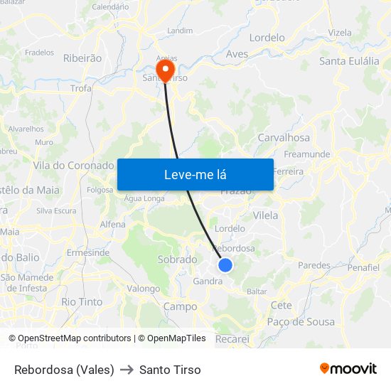 Rebordosa (Vales) to Santo Tirso map