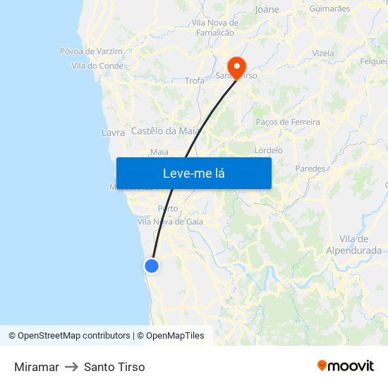 Miramar to Santo Tirso map