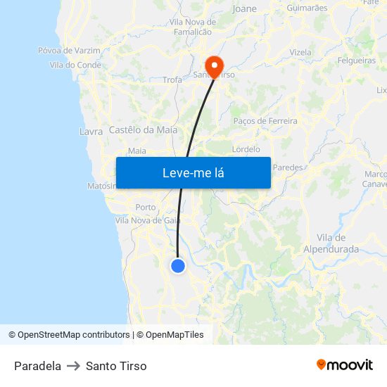 Paradela to Santo Tirso map