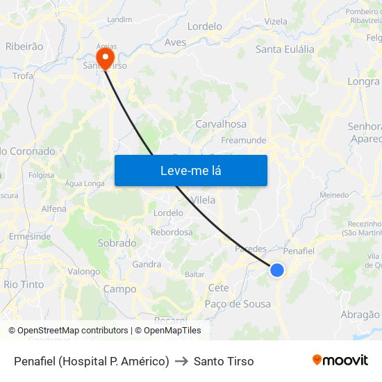 Penafiel (Hospital P. Américo) to Santo Tirso map