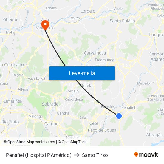 Penafiel (Hospital P.Américo) to Santo Tirso map