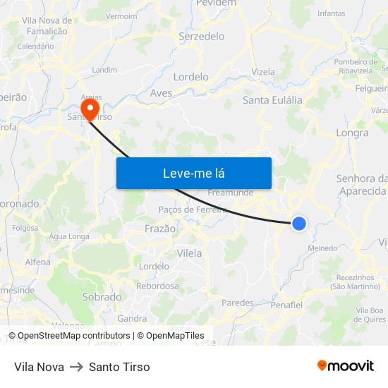 Vila Nova to Santo Tirso map