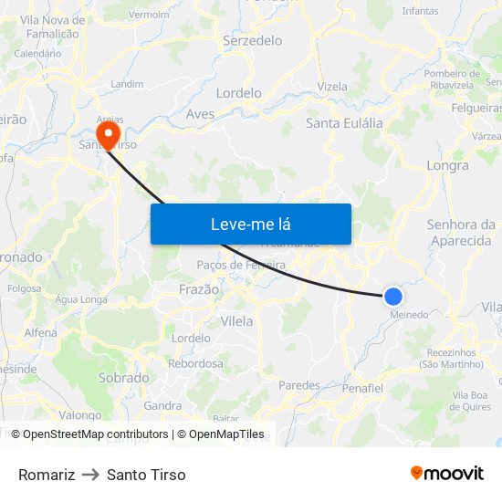 Romariz to Santo Tirso map