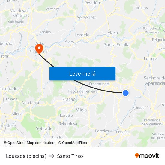 Lousada (piscina) to Santo Tirso map