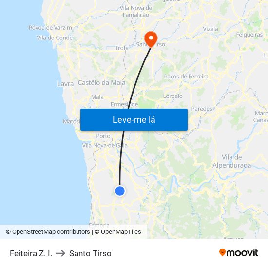 Feiteira Z. I. to Santo Tirso map