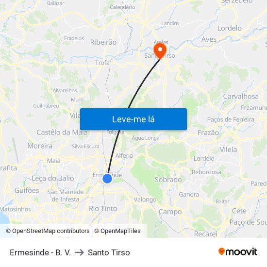 Ermesinde - B. V. to Santo Tirso map