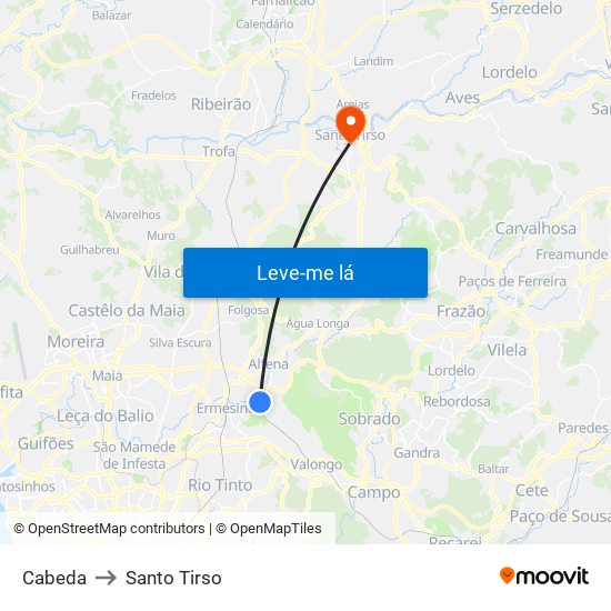 Cabeda to Santo Tirso map