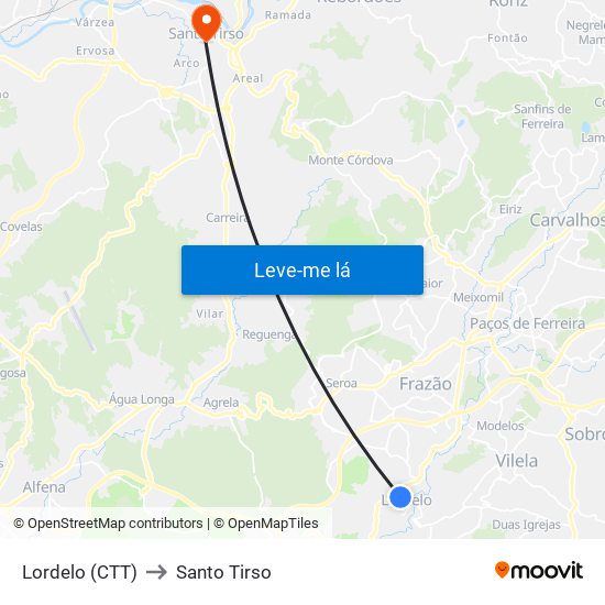 Lordelo (CTT) to Santo Tirso map