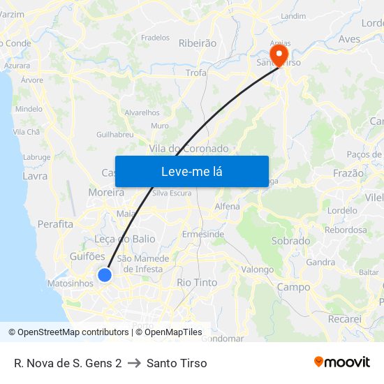 R. Nova de S. Gens 2 to Santo Tirso map