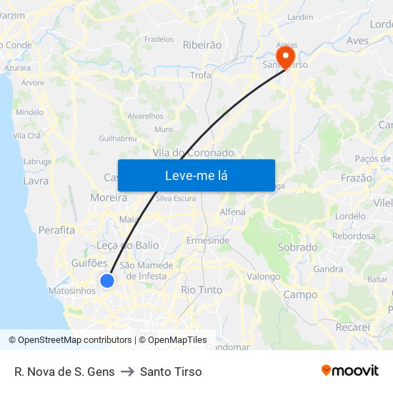 R. Nova de S. Gens to Santo Tirso map