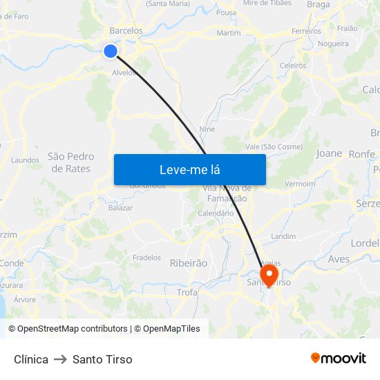 Clínica to Santo Tirso map