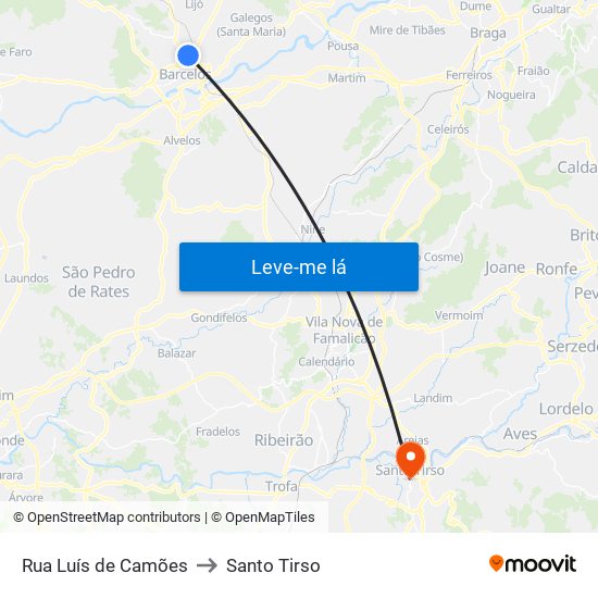 Rua Luís de Camões to Santo Tirso map
