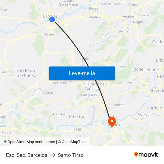 Esc. Sec. Barcelos to Santo Tirso map