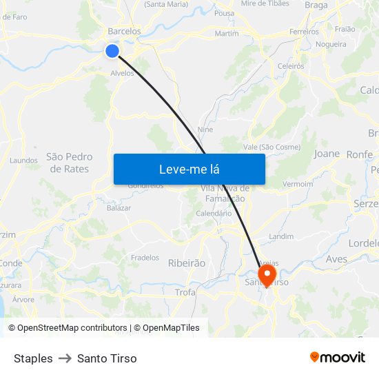 Staples to Santo Tirso map