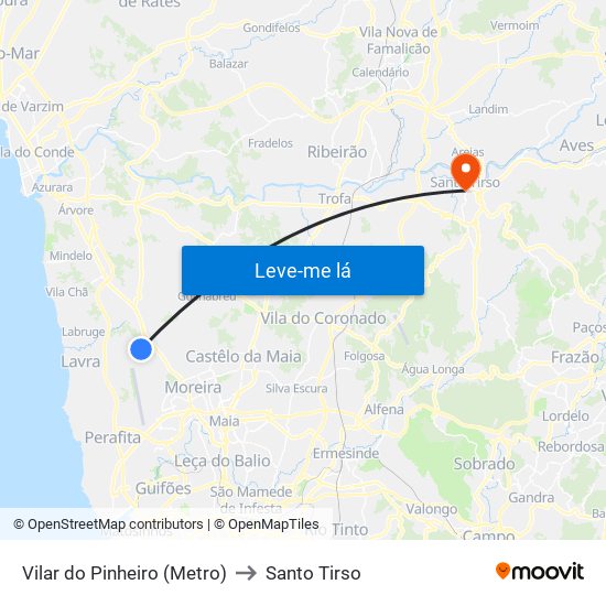 Vilar do Pinheiro (Metro) to Santo Tirso map