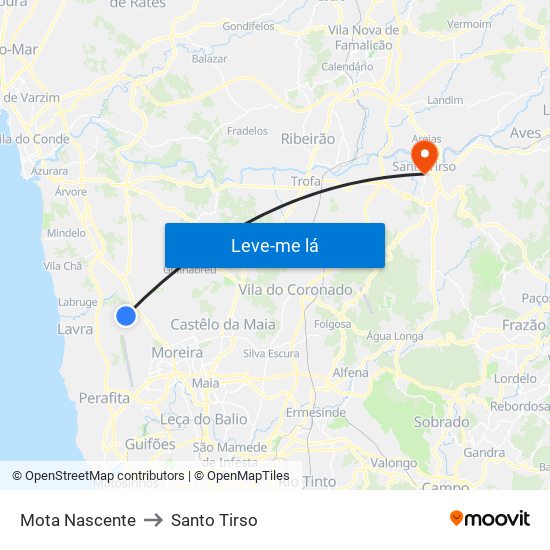 Mota Nascente to Santo Tirso map