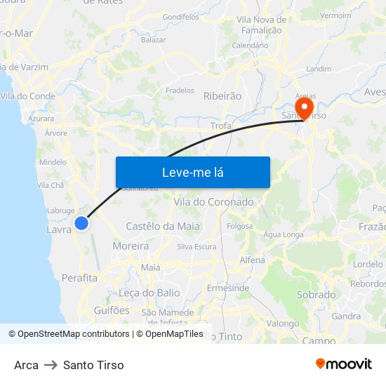 Arca to Santo Tirso map