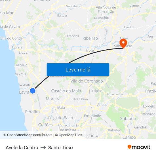 Aveleda Centro to Santo Tirso map