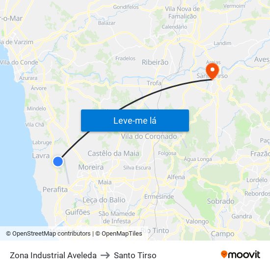 Zona Industrial Aveleda to Santo Tirso map