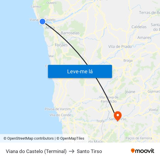 Viana do Castelo (Terminal) to Santo Tirso map