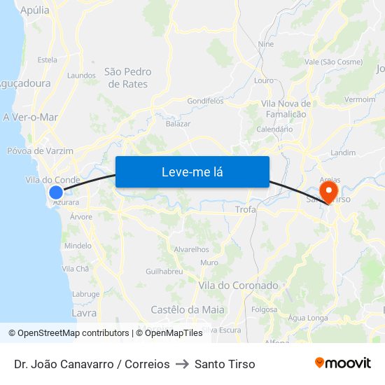 Dr. João Canavarro / Correios to Santo Tirso map