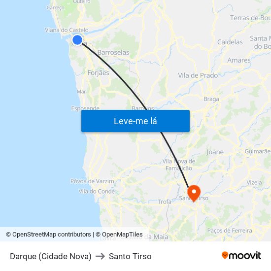 Darque (Cidade Nova) to Santo Tirso map