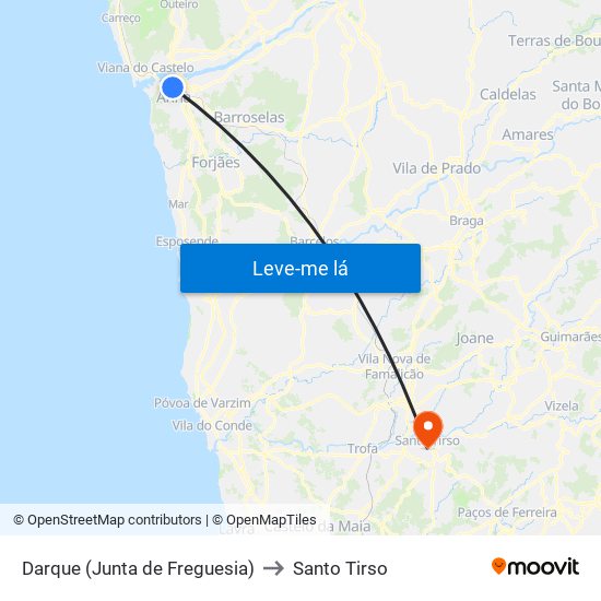 Darque (Junta de Freguesia) to Santo Tirso map