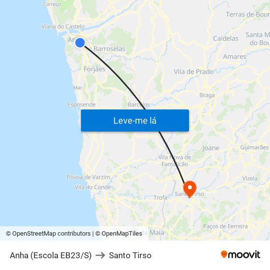 Anha (Escola EB23/S) to Santo Tirso map