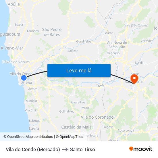 Vila do Conde (Mercado) to Santo Tirso map