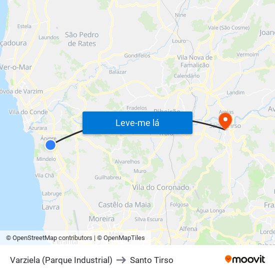 Varziela (Parque Industrial) to Santo Tirso map