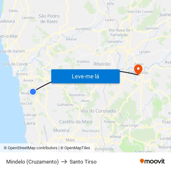Mindelo (Cruzamento) to Santo Tirso map