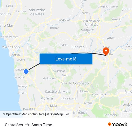 Castelões to Santo Tirso map