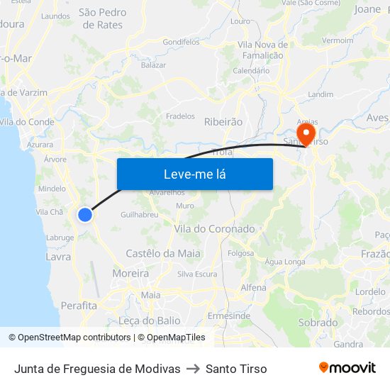 Junta de Freguesia de Modivas to Santo Tirso map