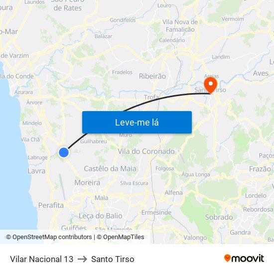 Vilar Nacional 13 to Santo Tirso map