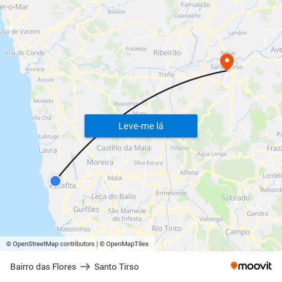 Bairro das Flores to Santo Tirso map