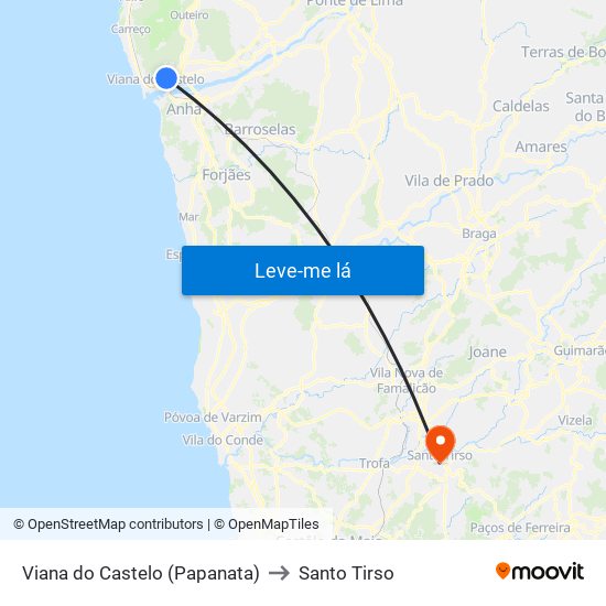 Viana do Castelo (Papanata) to Santo Tirso map