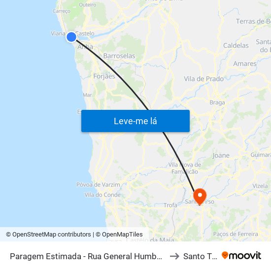 Paragem Estimada - Rua General Humberto Delgado to Santo Tirso map